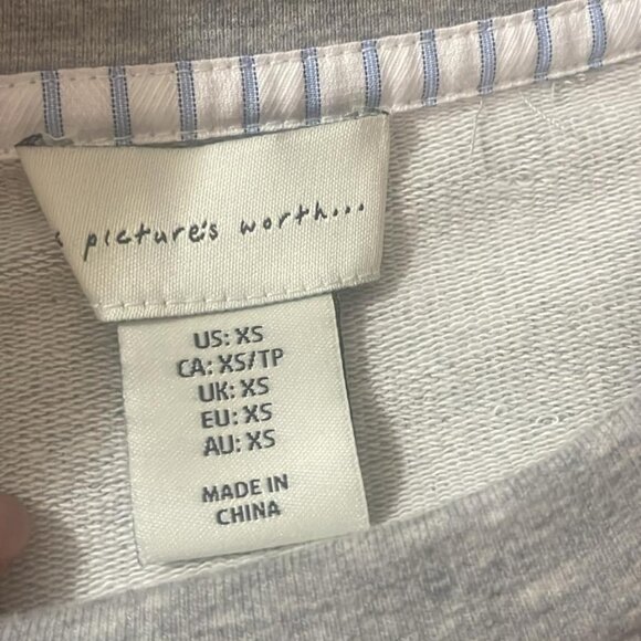 Chic Gray Ruffle Sweatshirt with Striped Hem - Picture 7 of 7